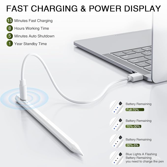 Stylus Pen for iPad 2018-2025, Fast Charging Magnetic Pencil - Image 3