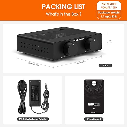 Douk Audio A5 2 Channel TPA3255 Stereo Amp, 300 Watts x2 Mini Hi-Fi Audio Power - Image 9