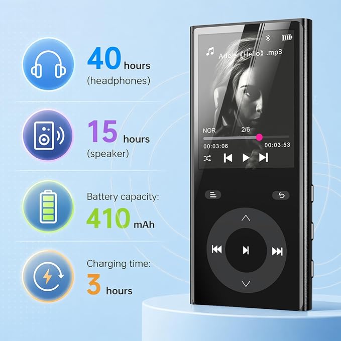 90GB MP3 Player with Bluetooth 5.3, Music Player with 2 TF Card Slots, 2.4" - Image 4