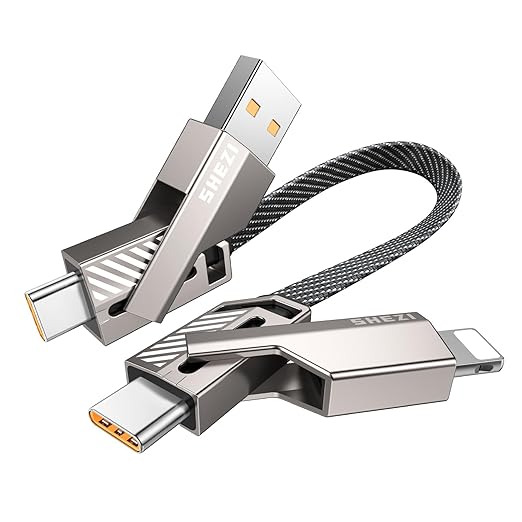 SHEZI 4-in-1 Short USB C Cable 60W 0.6FT Fast Charging Flat Nylon Braided - Image 9