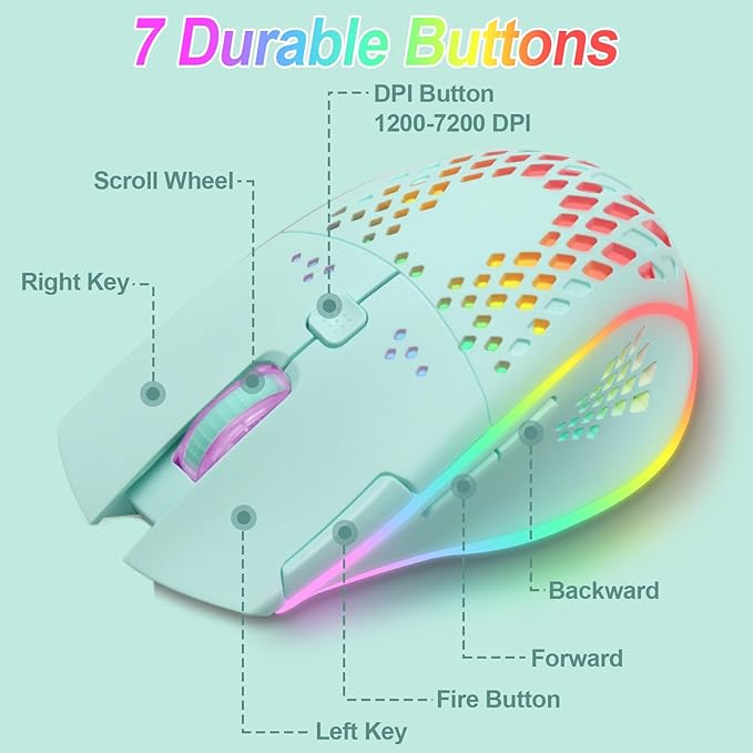 VEGCOO Wireless Gaming Mouse, C30 Silent Click Wireless Rechargeable Gaming - Image 4