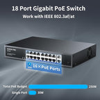 16 Port Gigabit PoE Switch, AUMOX PRO SG518P 18 Ethernet Unmanaged PoE - Image 3