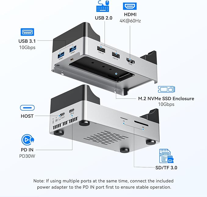 ANYOYO Mac mini M4 Dock and Stand, 10-in-1 Aluminum USB-C Hub - Image 3