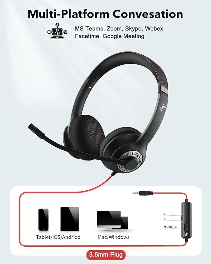 USB Headset with Mic for PC, On-Ear Computer Laptop Headphones with Noise - Image 5