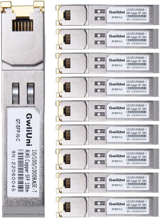 10Pcs 1.25Gbps RJ45 Copper SFP, 10/100/1000Base-T transceiver Module 100m by GwliUni