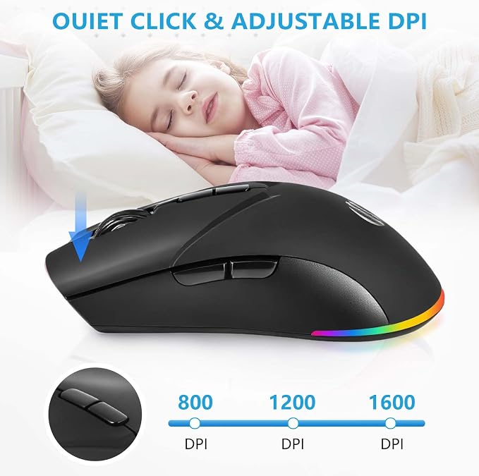 Wireless Bluetooth Mouse, 2.4G and Bluetooth 5.2 Ergonomic Rechargeable USB - Image 4