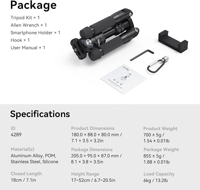 SmallRig VT-20 Aluminum Mini Tripod, Compact Desktop Tripods - Image 10