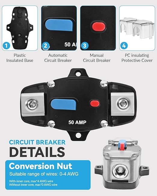 30 Amp Circuit Breaker 12-48 Volt DC 30A Self Recovery Resettable High Amp - Image 3