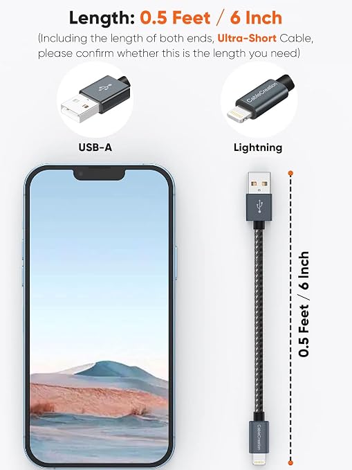 CableCreation Short iPhone Charger Cable 0.5FT/0.15m, USB A to Lightning Cable - Image 2