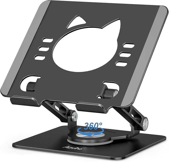 Tablet Stand 360° Rotating Aluminum Holder, Adjustable, Portable and Foldable by Aoviho