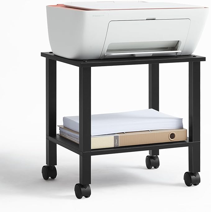 2 Tier Printer Stand with Storage, Under Desk Shelf Printer Table, Rolling by YUFAM