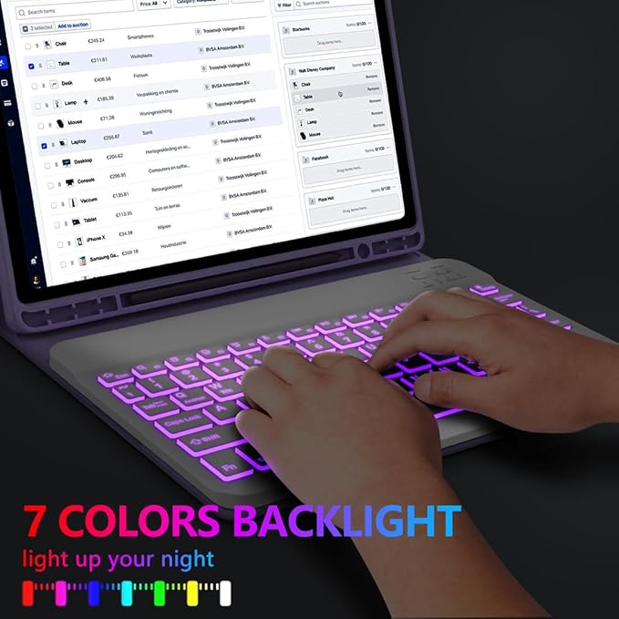 Keyboard Case for Samsung Galaxy Tab A9 Plus 5G 11 inch 2023, 7 Color Backlit - Image 5
