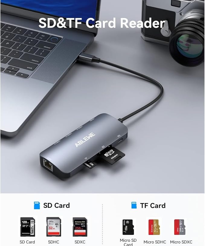 ABLEWE USB C Hub Ethernet, 8 in 1 Multiport USB C to HDMI Adapter 4K@60Hz - Image 3