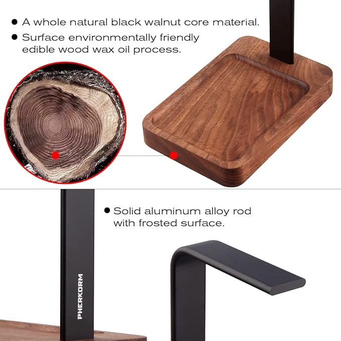 Walnut Wood & Aluminum Headset Holder, Desktop Headphone Stand, Universal - Image 3