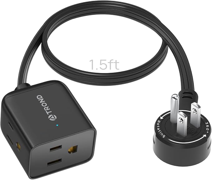 TROND 360° Rotating Flat Plug Extension Cord 1.5ft, Low Profile Small Power by TRONDOfficial