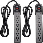 KMC 6-Outlet Surge Protector Power Strip 2-Pack, 900 Joules, 4-Foot Extension by KMC