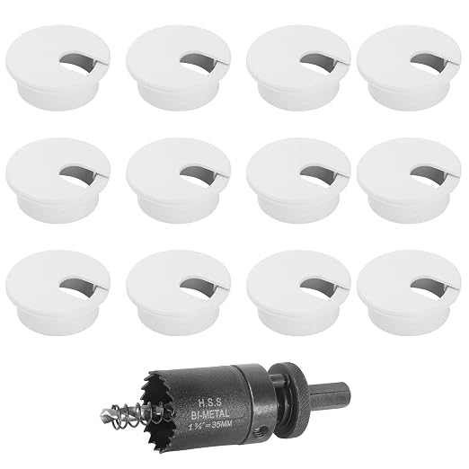 1-3/8" White Desk Grommet with Bi-Metal Hole Saw, JTemgle Plastic Cable Hole by JTemgle
