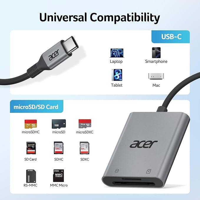 Acer SD Card Reader USB C, Dual Slots Type C to Memory Card Reader, Aluminum - Image 7