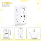 Wall Outlet Extender with Night Light, Power Plug Adapter Multi Plug Outlet - Image 6
