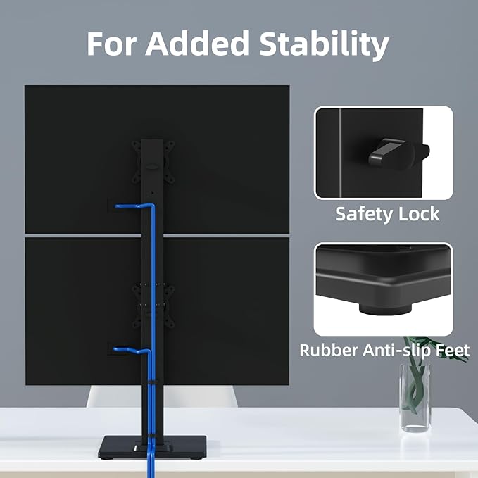 Suptek Dual Monitor Stand with Base- Vertical Stack Screen Free-Standing - Image 6