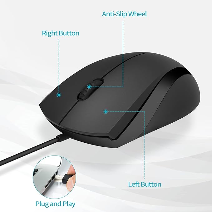 Rapoo Silent Wired Mouse, 1000 DPI 5ft Cord Quiet Button Optical Computer Mouse - Image 2