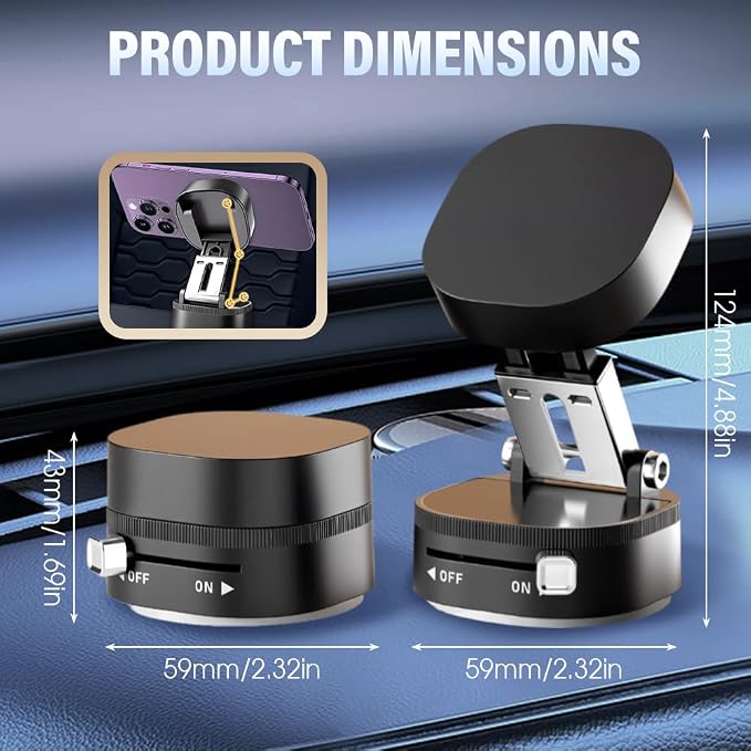 360° Adjustable Vacuum Magnetic Phone Holder, Foldable Magnetic Car Phone Holder - Image 8