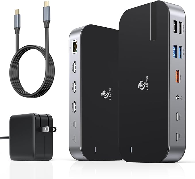 Laptop Docking Station, 16 in 1 Docking Station USB C Docking Triple Monitor by LIONWEI