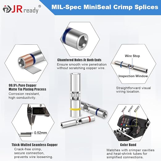JRready ST6385-16-50 MiniSeal Crimp Splice 50Sets Blue Butt Splice Connectors - Image 3
