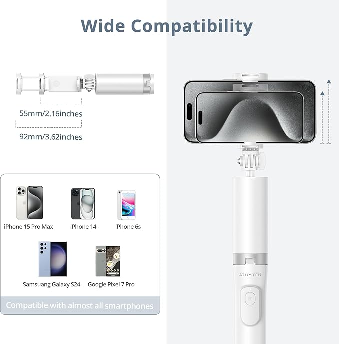 ATUMTEK 63" Phone Tripod, Extendable Selfie Stick Tripod - Image 4