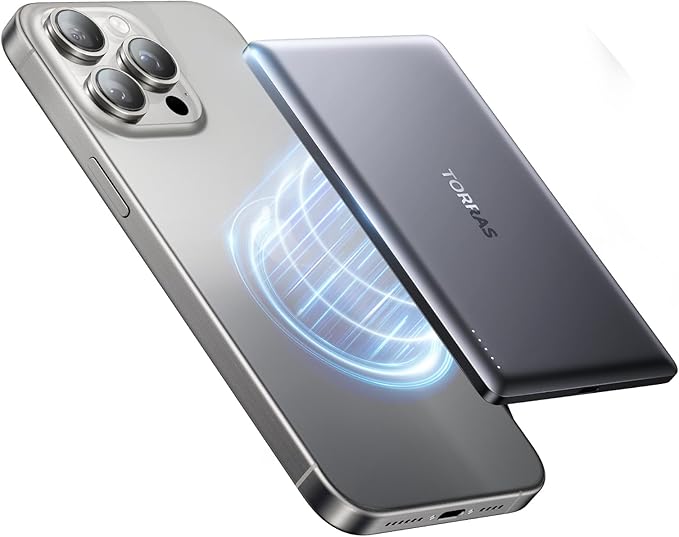 TORRAS MiniMag Power Bank, Ultra Slim 5, 000mAh Wireless Portable Charger by TORRAS