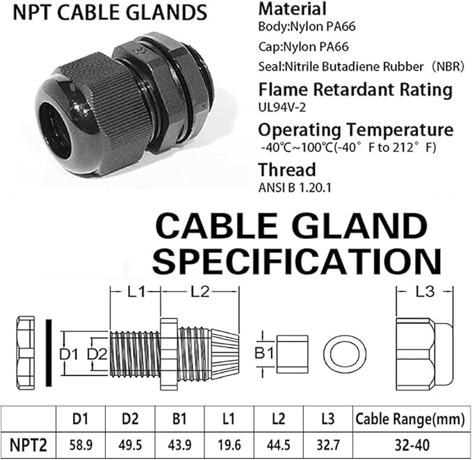 Cable Glands-PENGLIN 2” NPT Nylon Cable Connector, IP68 Waterproof Strain - Image 4
