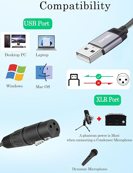 DUKABEL USB Microphone Cable, Upgraded XLR to USB-A Cable - Image 2