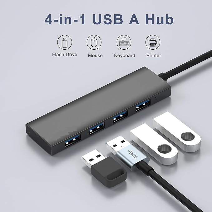 USB 3.0 Hub, 4-Port USB Hub USB Splitter USB Expander Ultra Slim Portable USB - Image 2