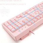 Basaltech Pink Keyboard with 7-Color LED Backlit, 104 Keys Quiet Silent Light - Image 2