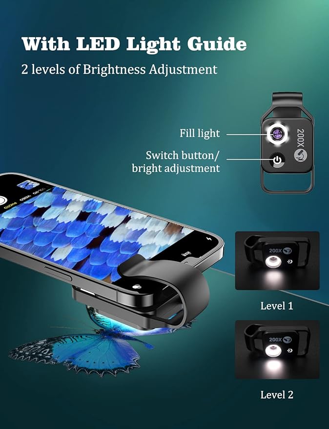 Phone Microscope with CPL Lens/LED Light, Nano Zoom 200X Pocket Microscope - Image 3