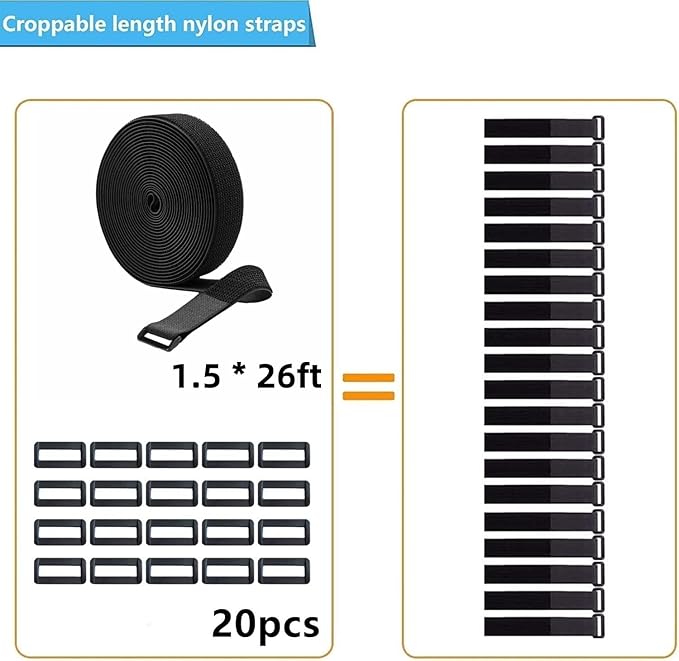 26ft 1.5 Inch Wide Cable Straps, Jumpso Adjustable Fastening Hook and Loop - Image 2