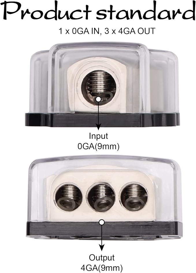 3 Way Power Distribution Block 1x 0 Gauge in 3X 4 Gauge Out Amp Power - Image 2