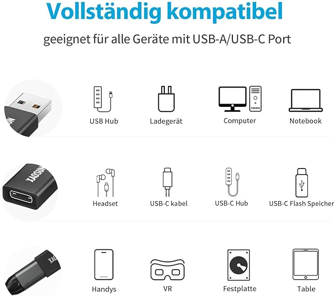 USB C Female to USB Male Adapter, 3.1 USB A to USB C Adapter, XAOSUN One-Sided - Image 6