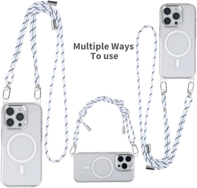 for iPhone 15 Pro Case with 62.99 inch Lanyard, Classic Clear&White Magnetic - Image 5