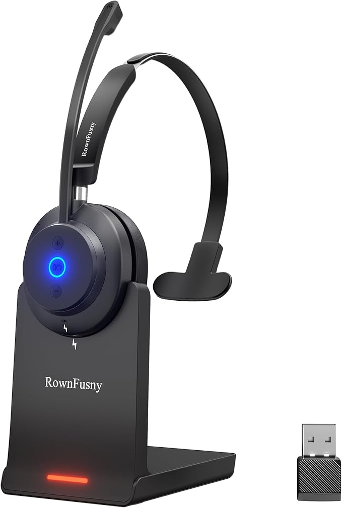 Wireless Headset with Mic for Work, Call Center, Computer Headphones with by Rownfusny