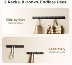 Black Wall Mounted Coat Rack- 2 Modular Rails, 8 Right-Angle Hooks, Modern - Image 5