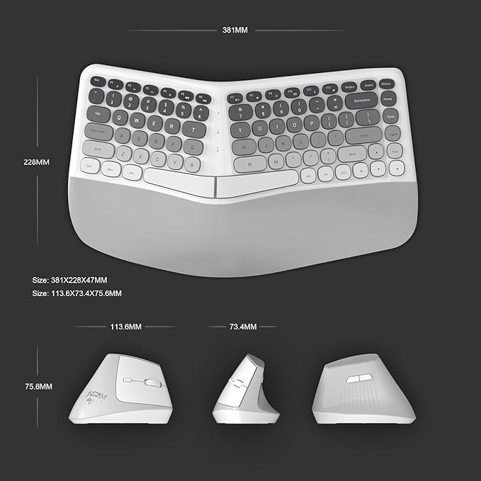 Ergonomic Wireless Keyboard and Mouse Set Creamy Wireless Keyboard Silent Mice - Image 4
