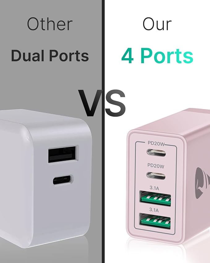 40W USB C Charger Cube, 4-Port QC Wall Plug +PD 3.0 Power Adapter Multiport - Image 7