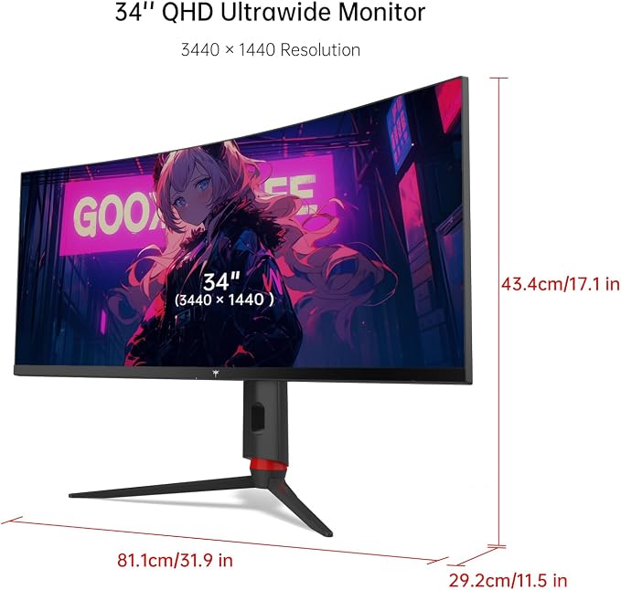 KTC 34 Inch Curved Ultrawide Gaming Monitor, 3440x1440p 165Hz 1ms, 1500R Curved - Image 9