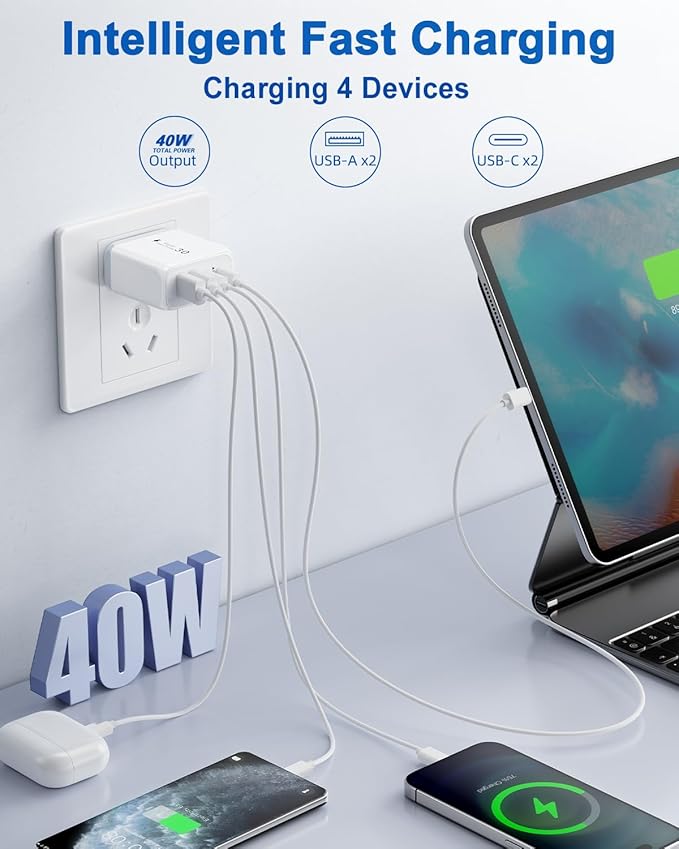 40W USB C Charger Block, 3 Pack 4-Ports Type C Fast Charging Cubes PD USBC Wall - Image 4