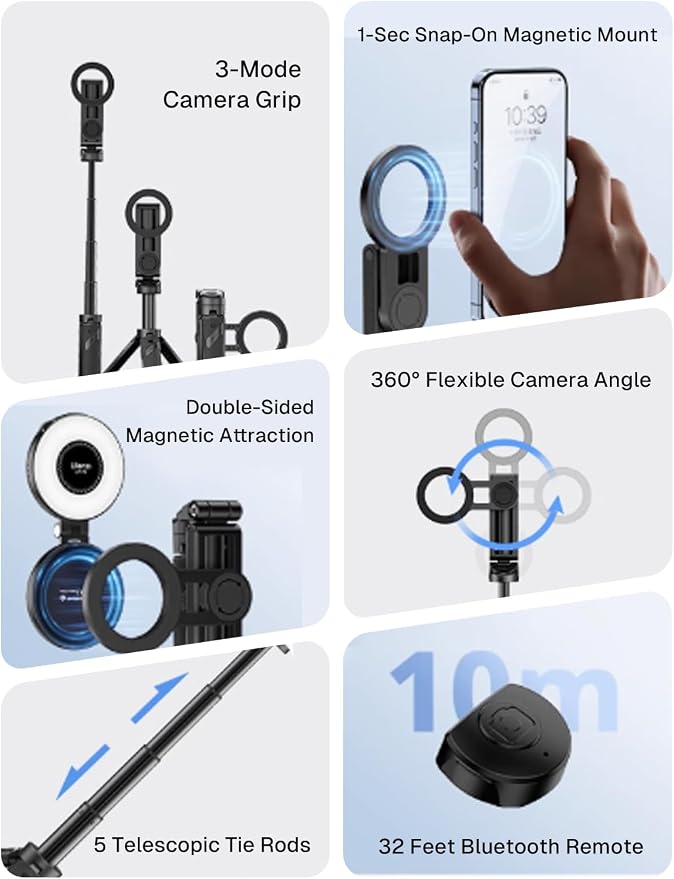 MAGIC JOHN Phone Tripod with 2 Selfie Light, Portable Pocket Size Selfie Stick - Image 8