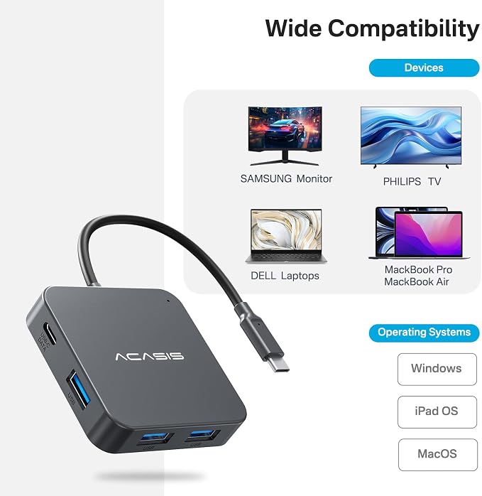 USB C Hub 10Gbps, 100W Power Delivery, 3 USB A3.1+1 USB-C 3.1 Data Port - Image 6