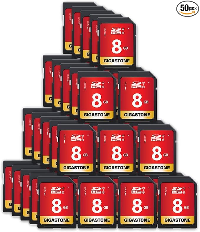 GIGASTONE 8GB SD Card 50-Pack UHS-I U1 Class 10 SDHC Memory Card Full HD Video by Gigastone