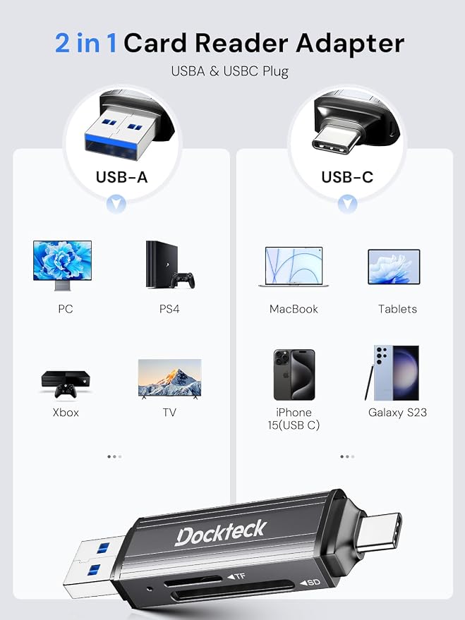 SD Card Reader, Dockteck USB 3.0 Card Reader to Micro SD Card Adapter to SD TF - Image 5