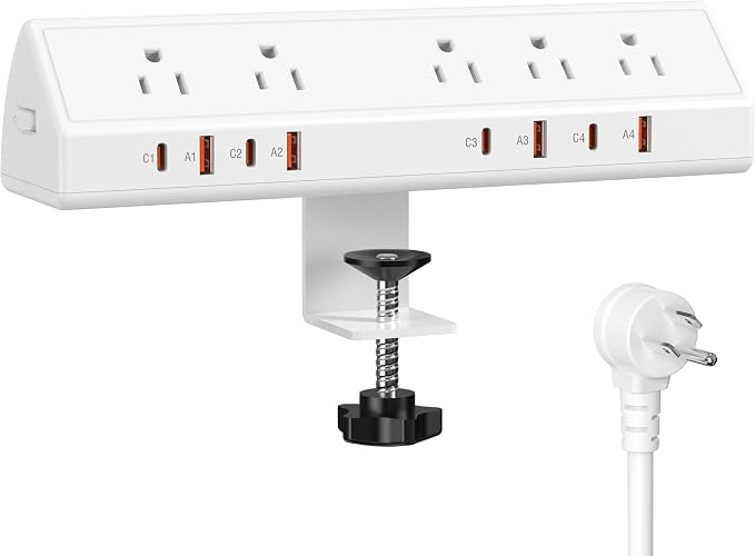Desk Clamp Power Strip 65W Fast Charging Station, 4 PD USB-C, 5 Outlets by Jgstkcity